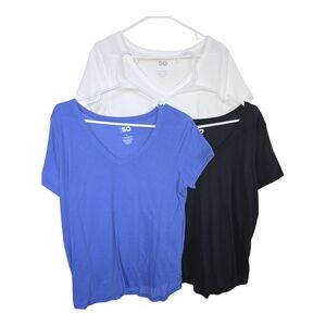 3 SO Women's V-Neck Tops - Blue, Black, and White